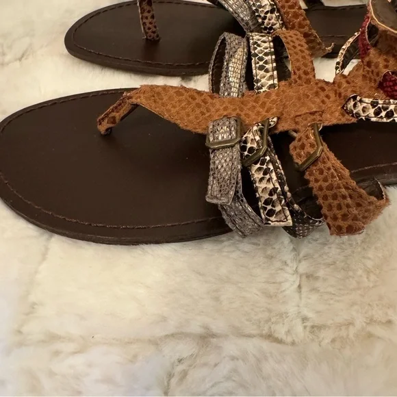 Bamboo Leather Strappy Gladiator T-Strap Sandals. Size 7.5. Snake print NEW - Picture 6 of 15